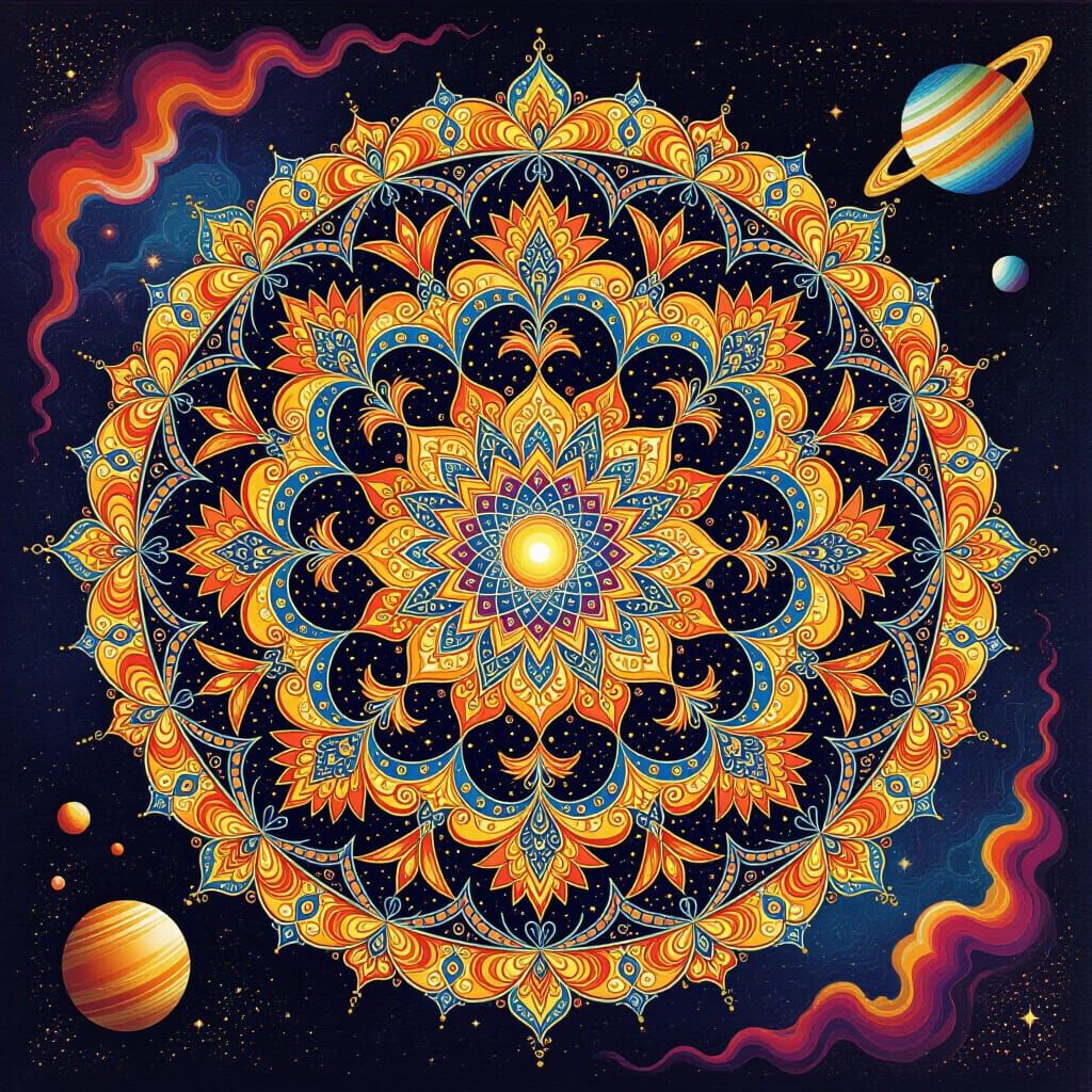 Cosmic Mandala of Flying Creatures in Visionary Art