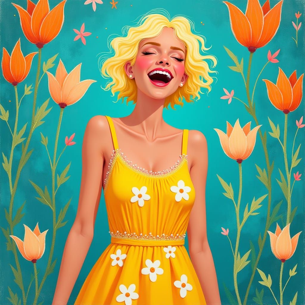 Woman Singing Happy Birthday in Abstract Expressionist Style