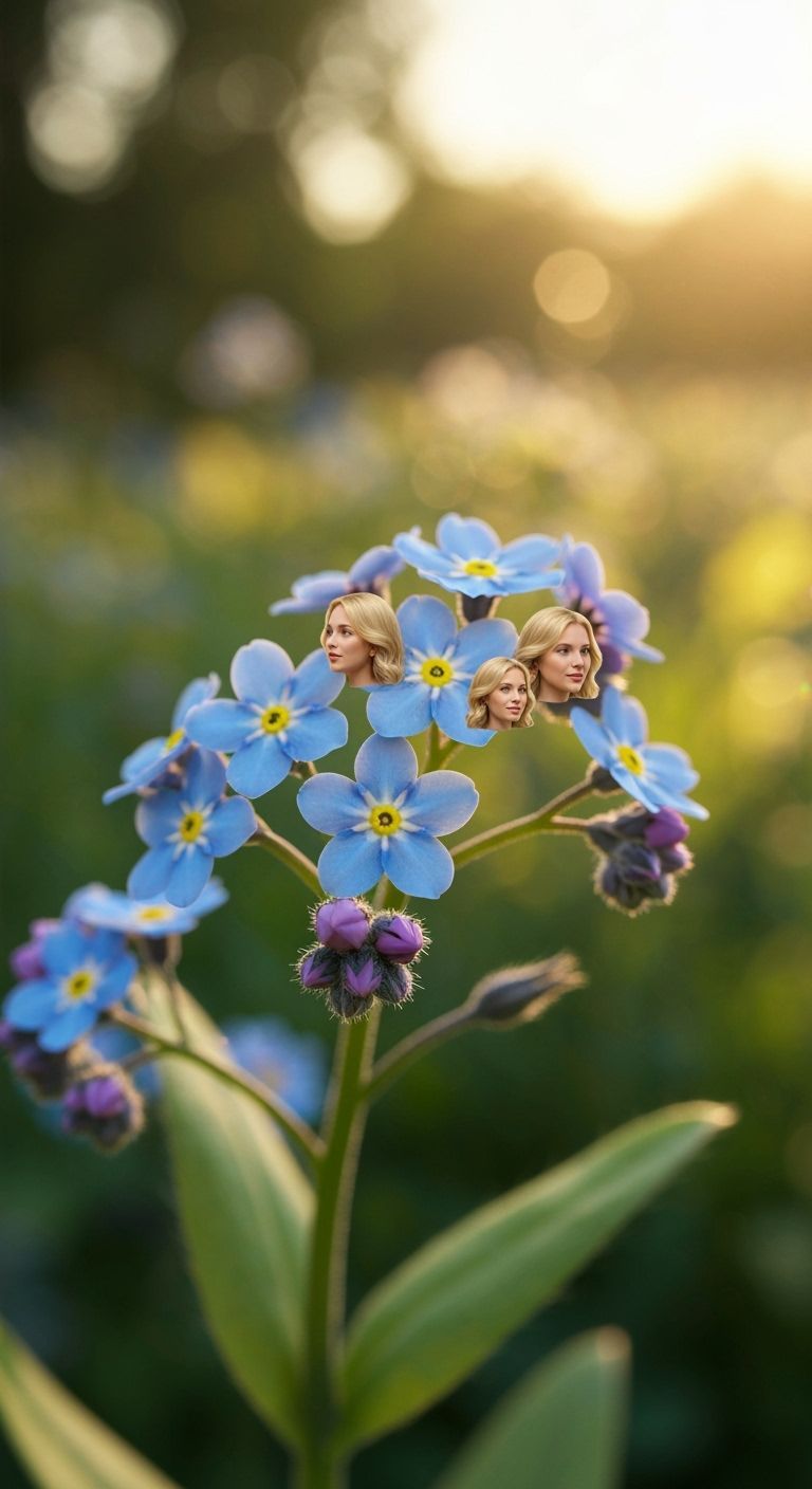 Forget-Me-Nots with Miniature Faces in Surreal Garden