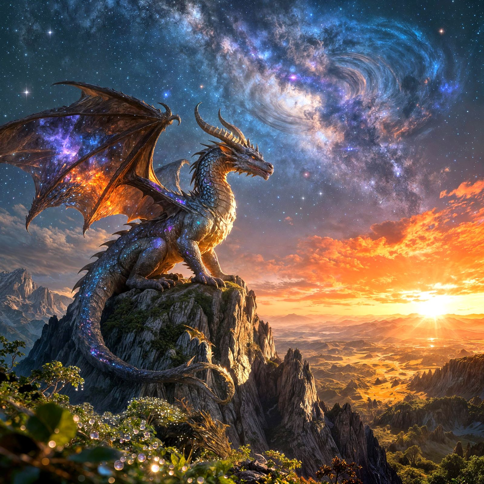 Colossal Nebula Dragon on Mountain Peak