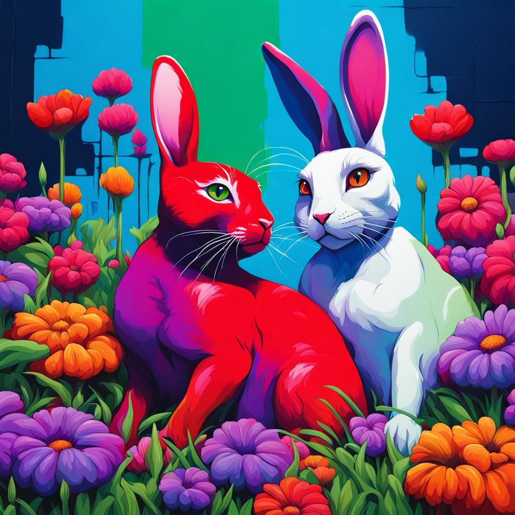 Colorful Rabbits and Cats in Graffiti Art Style
