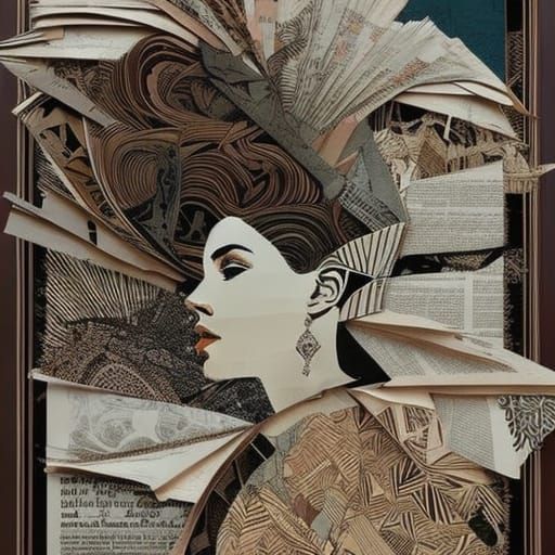 Intricate Collage Art Portrait of a Woman