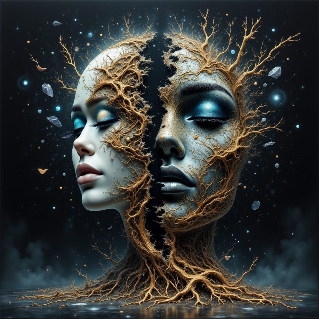 Fractured Mask Reveals Bioluminescent Spores in Surrealist A...