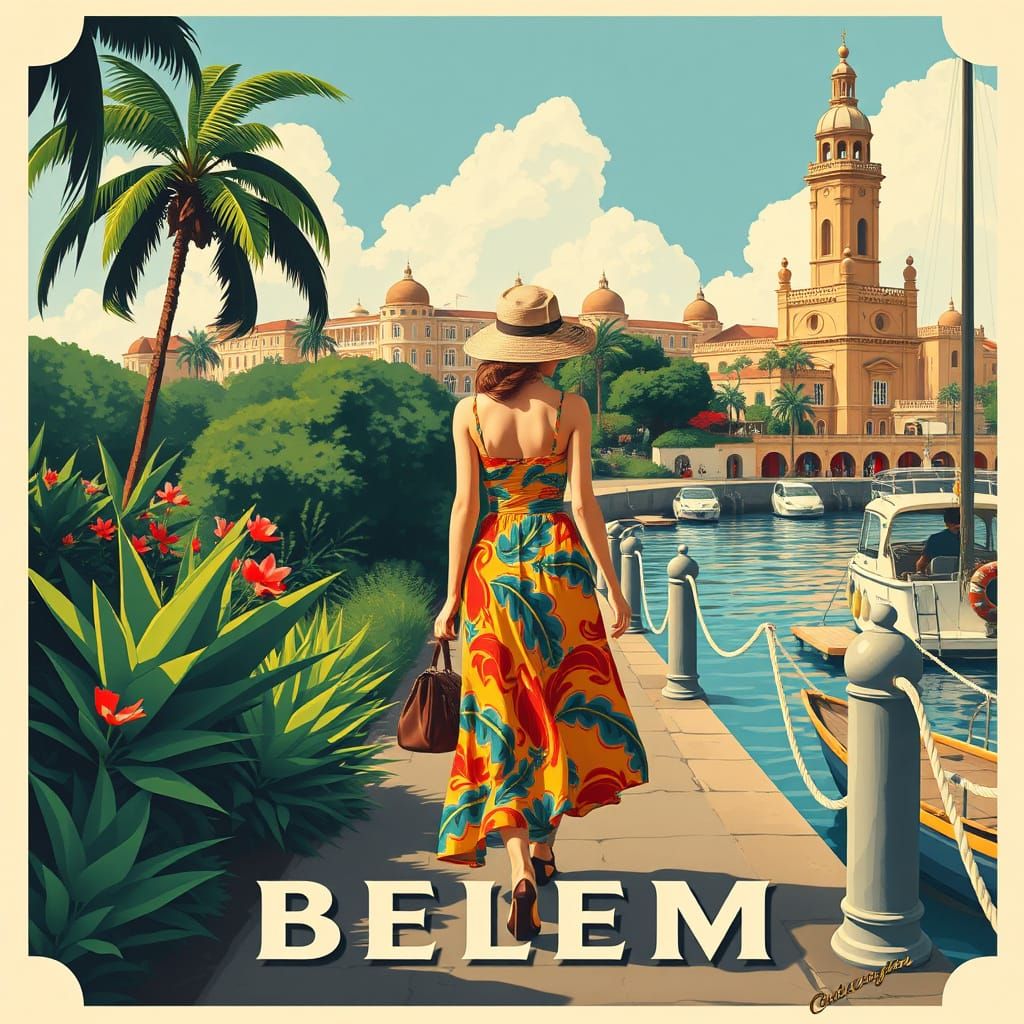 Belem Brazil: Vintage Travel Poster in Art Deco Style