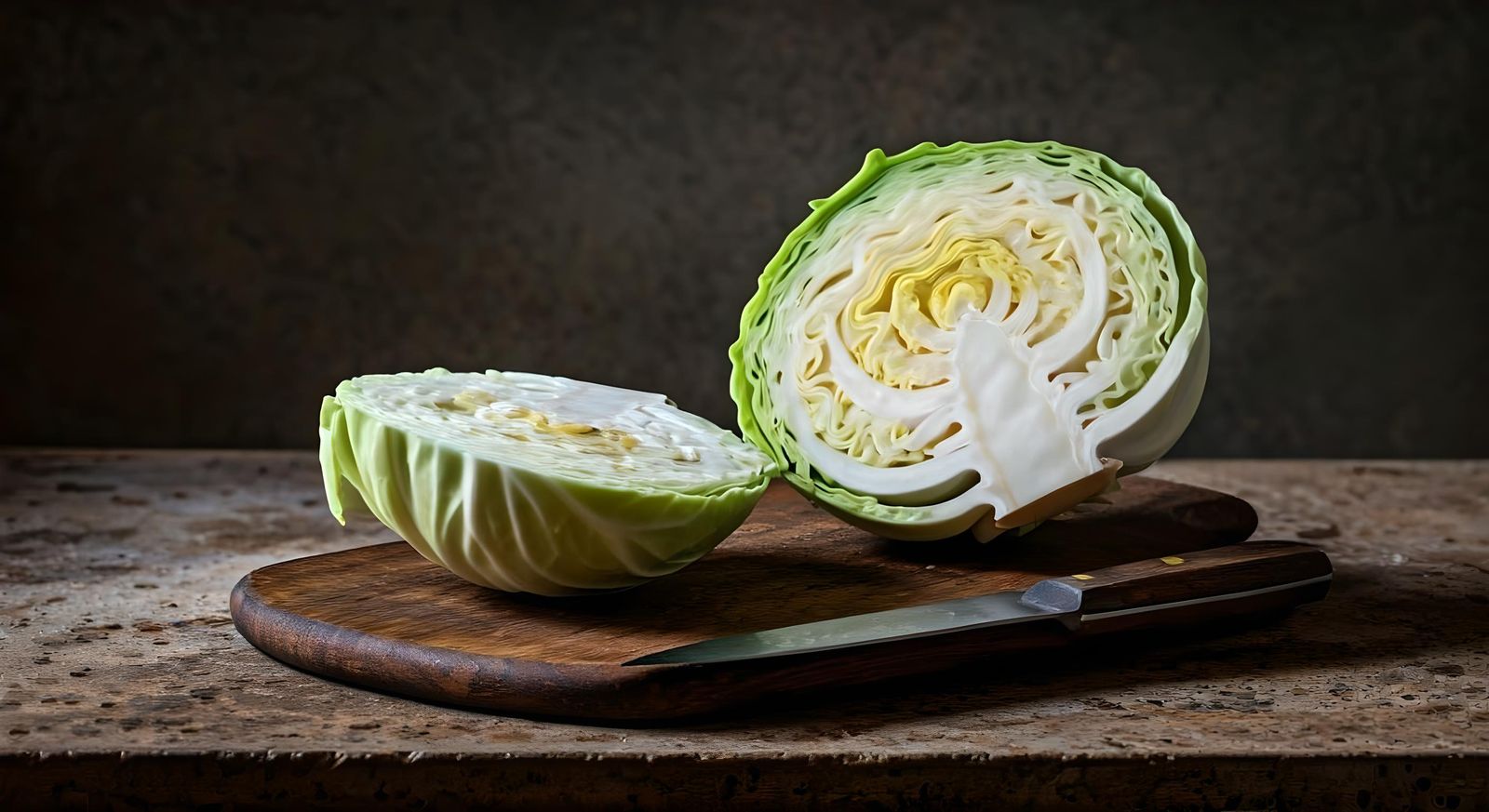 Chopped White Cabbage on Wooden Board