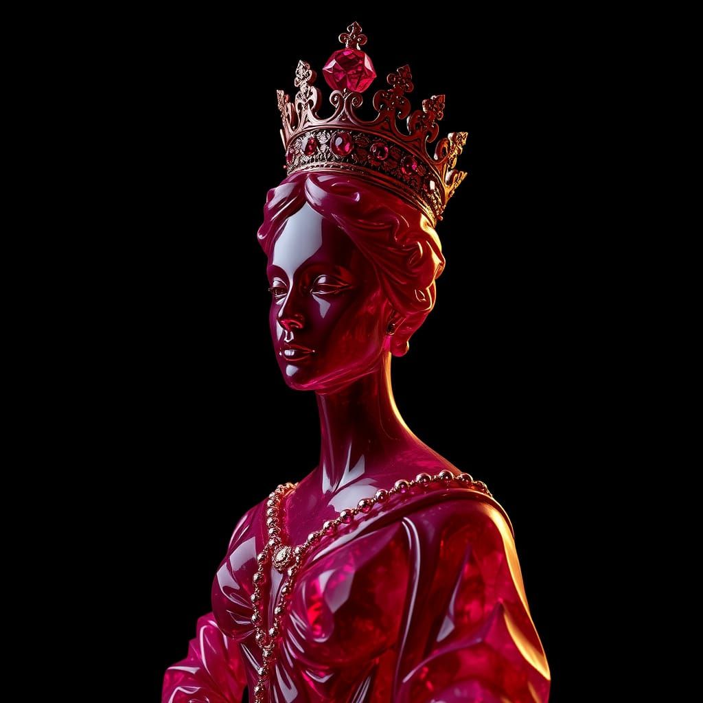 Majestic Ruby Queen Sculpture in Dramatic Lighting