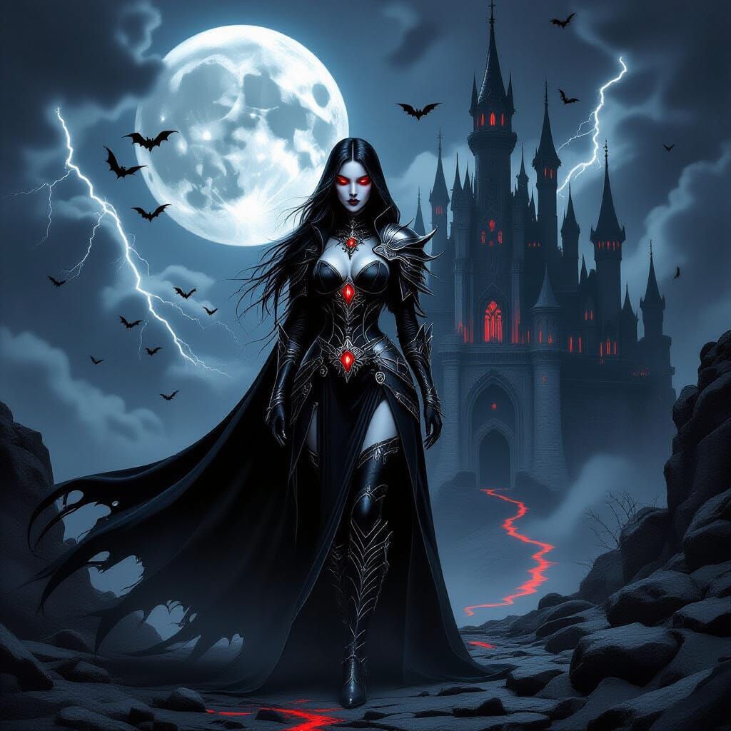 Gothic Vampire Knight Before Ominous Castle