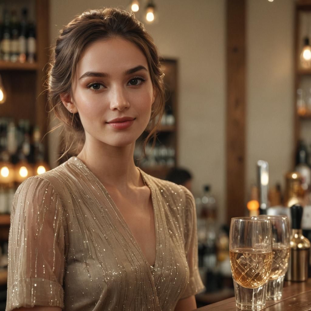 Hyperrealistic Bartender with Soft Golden Lighting