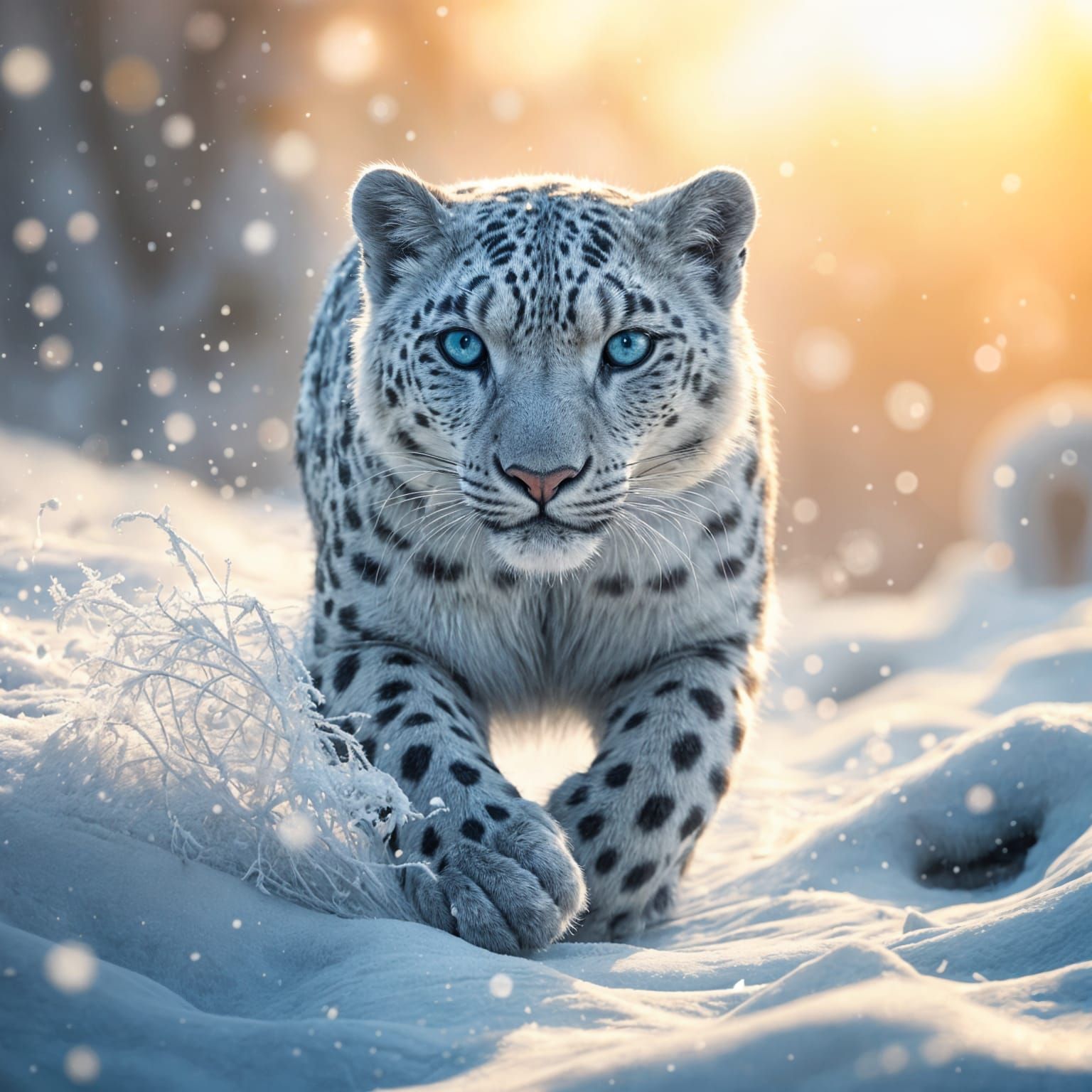 Majestic Snow Leopard in Winter Wonderland