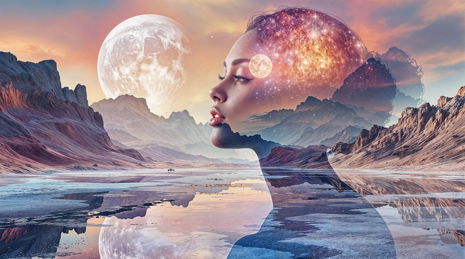 Surreal Double Exposure Artwork Merging Human and Alien Land...