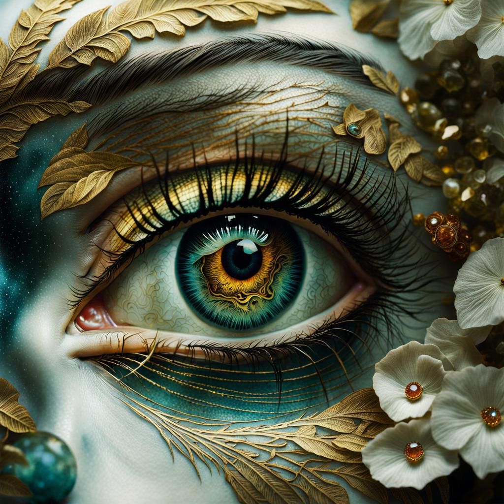 Lovers' Beach Scene Inside Ornate Golden Eye