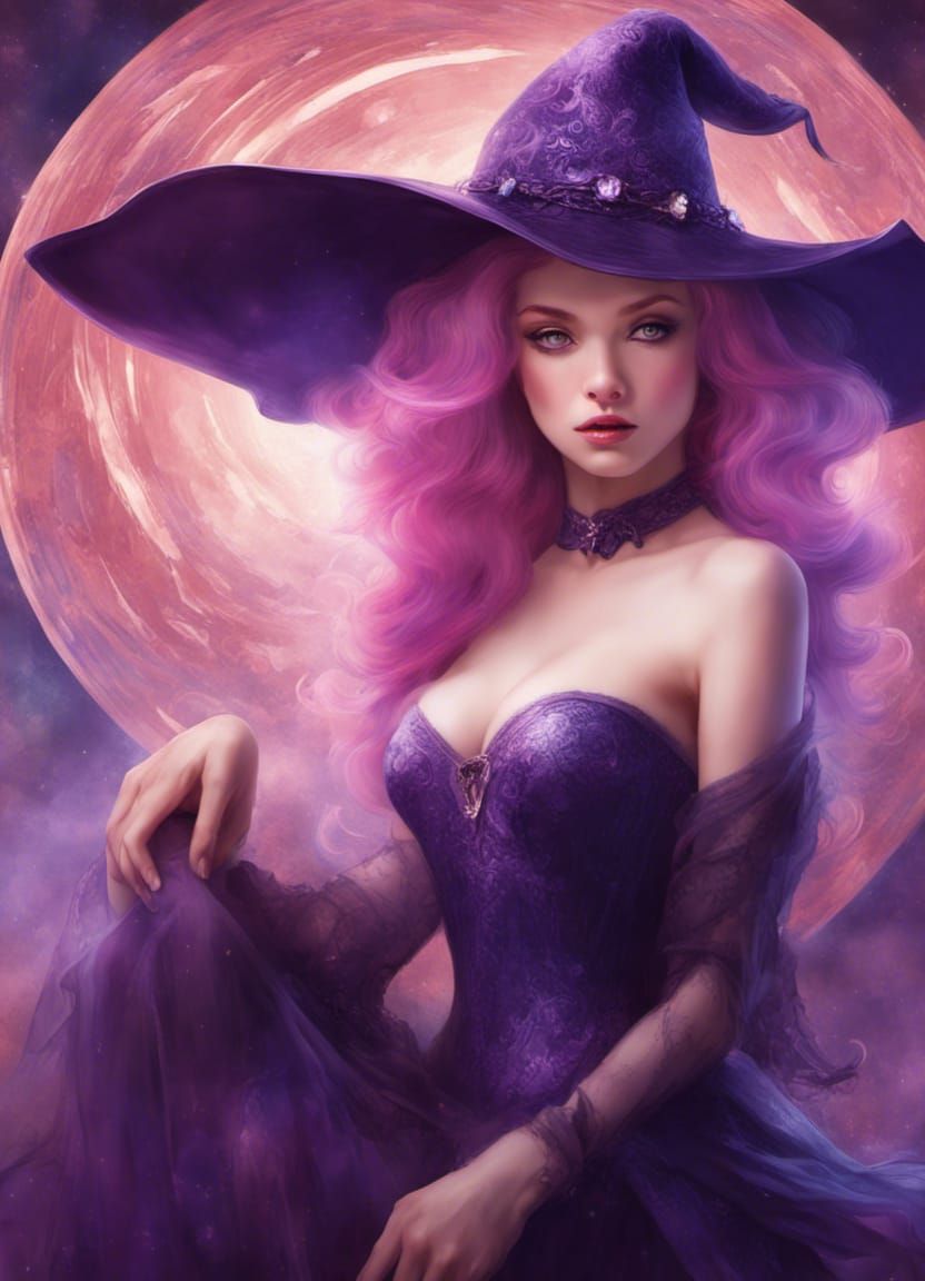Beautiful Witches in Purple Dresses: Pin-Up Style