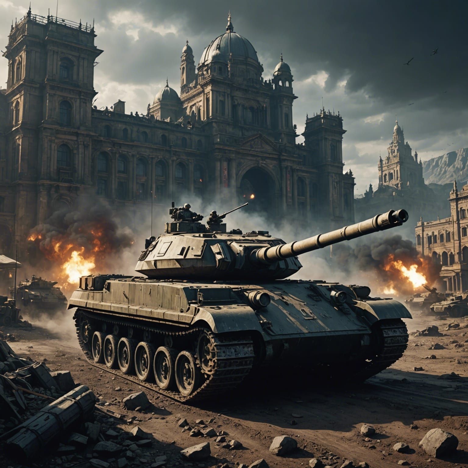 Epic Cinematic Tank in Digital Matte Painting Style