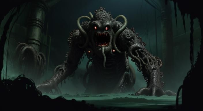 Oily Tentacle Monster Emerges in Dark Laboratory