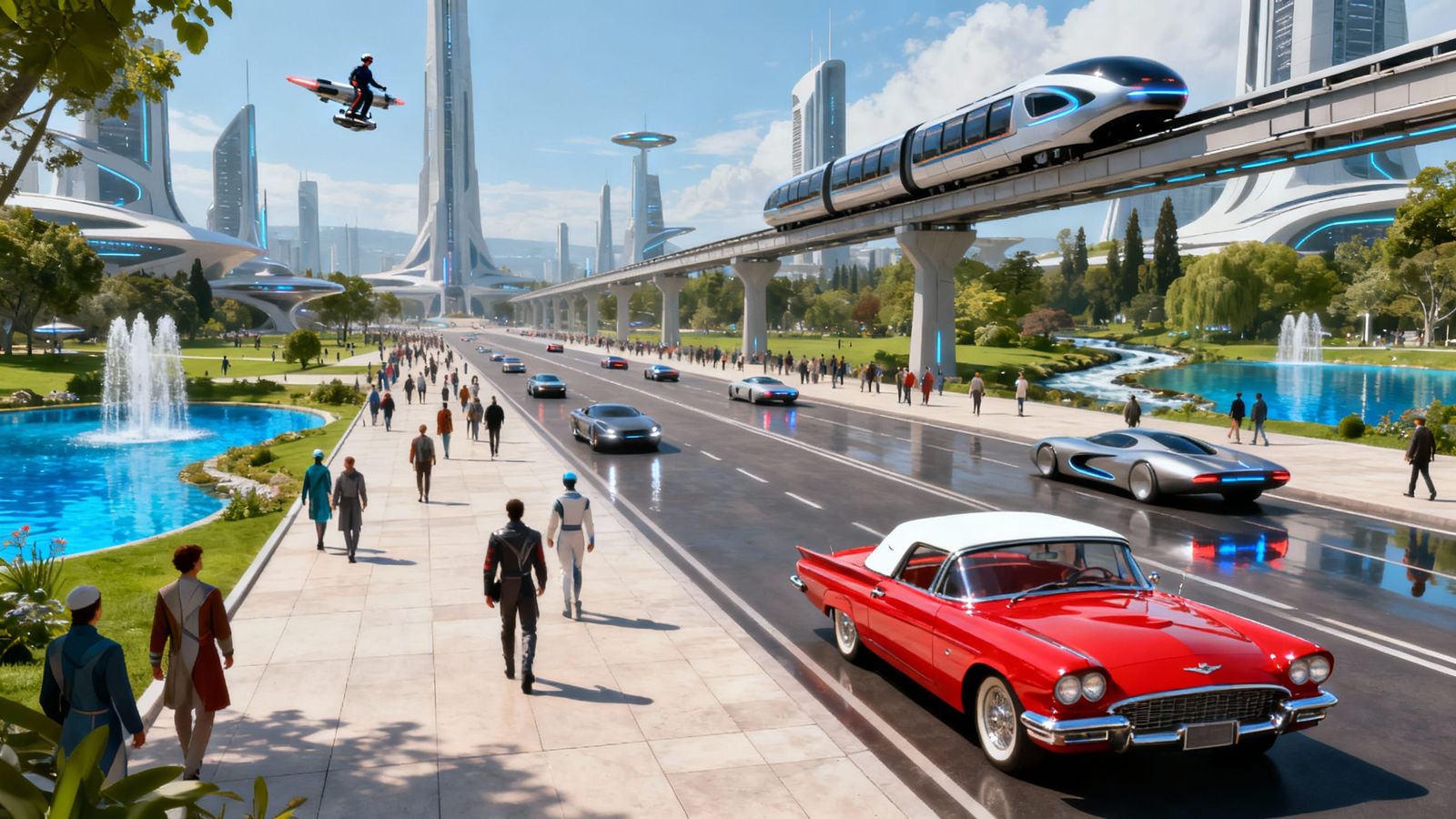 Futuristic Cityscape Inspired by Disney's Tomorrowland