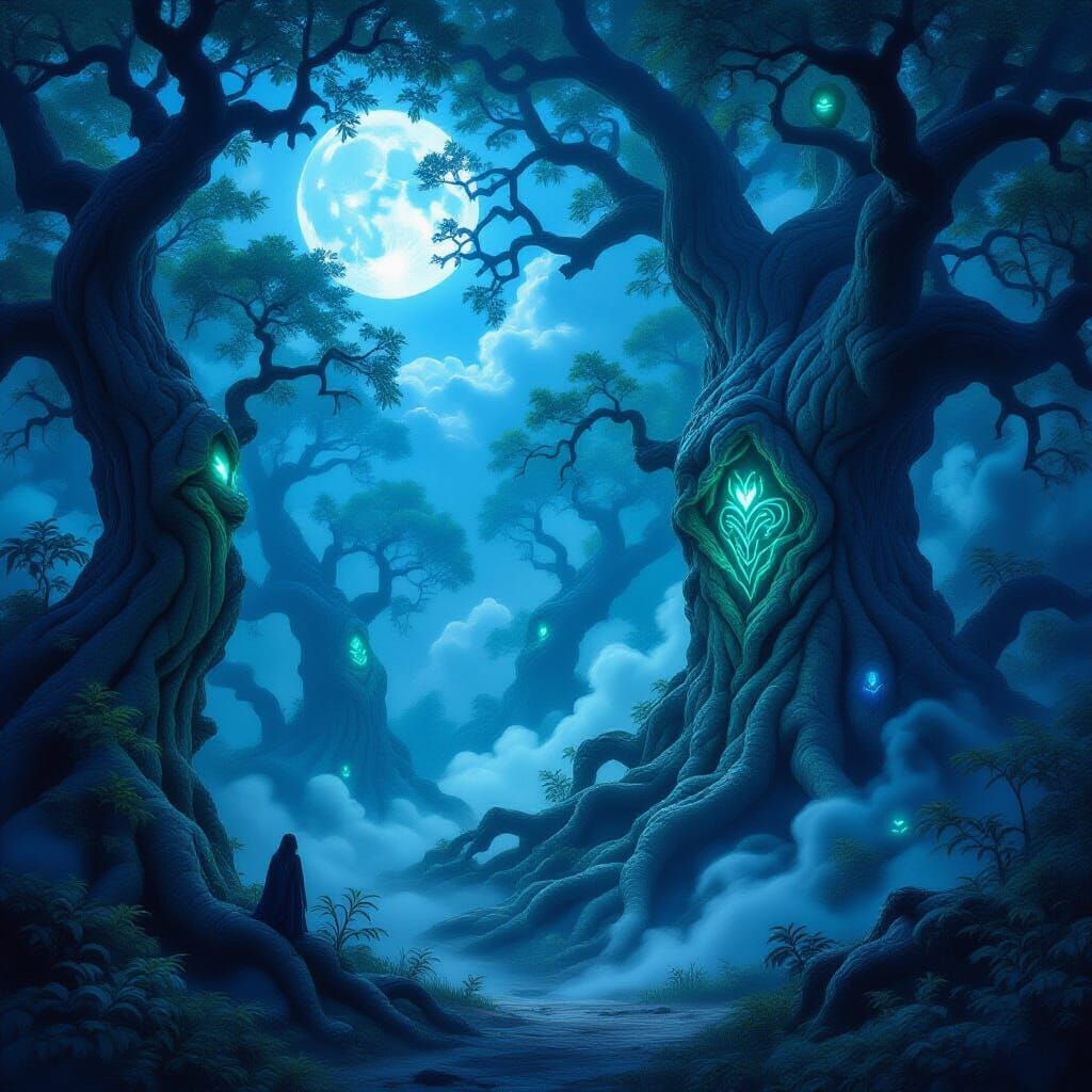 Enchanted Forest Moonlight With Mystical Creatures and Glowi...