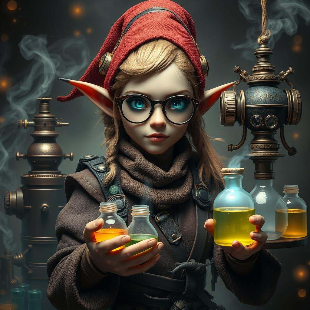Gnome Alchemist in Steampunk Attire
