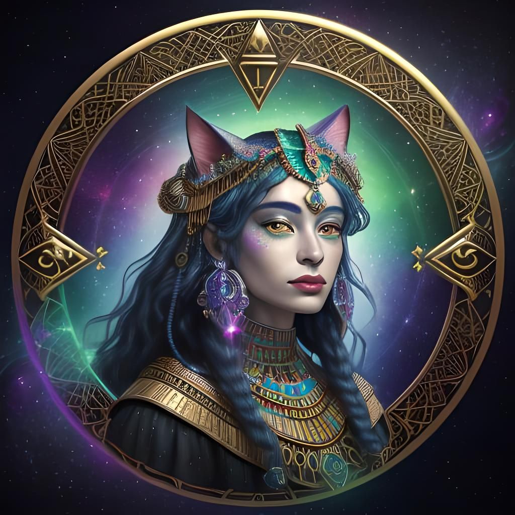 Victorian Cat Goddess Bastet Portrait in Ornate Frame