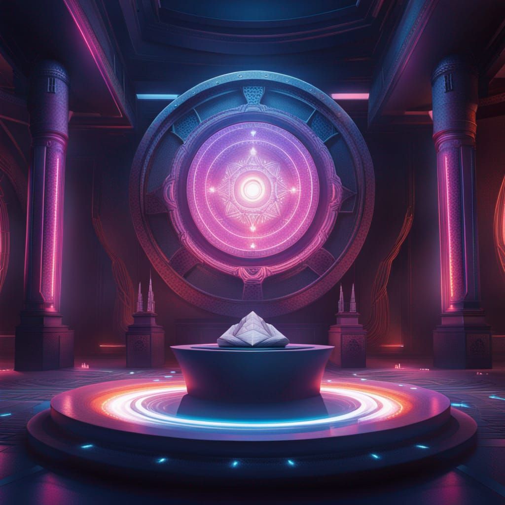 Futuristic Occult Temple with Altar and Magic Circle