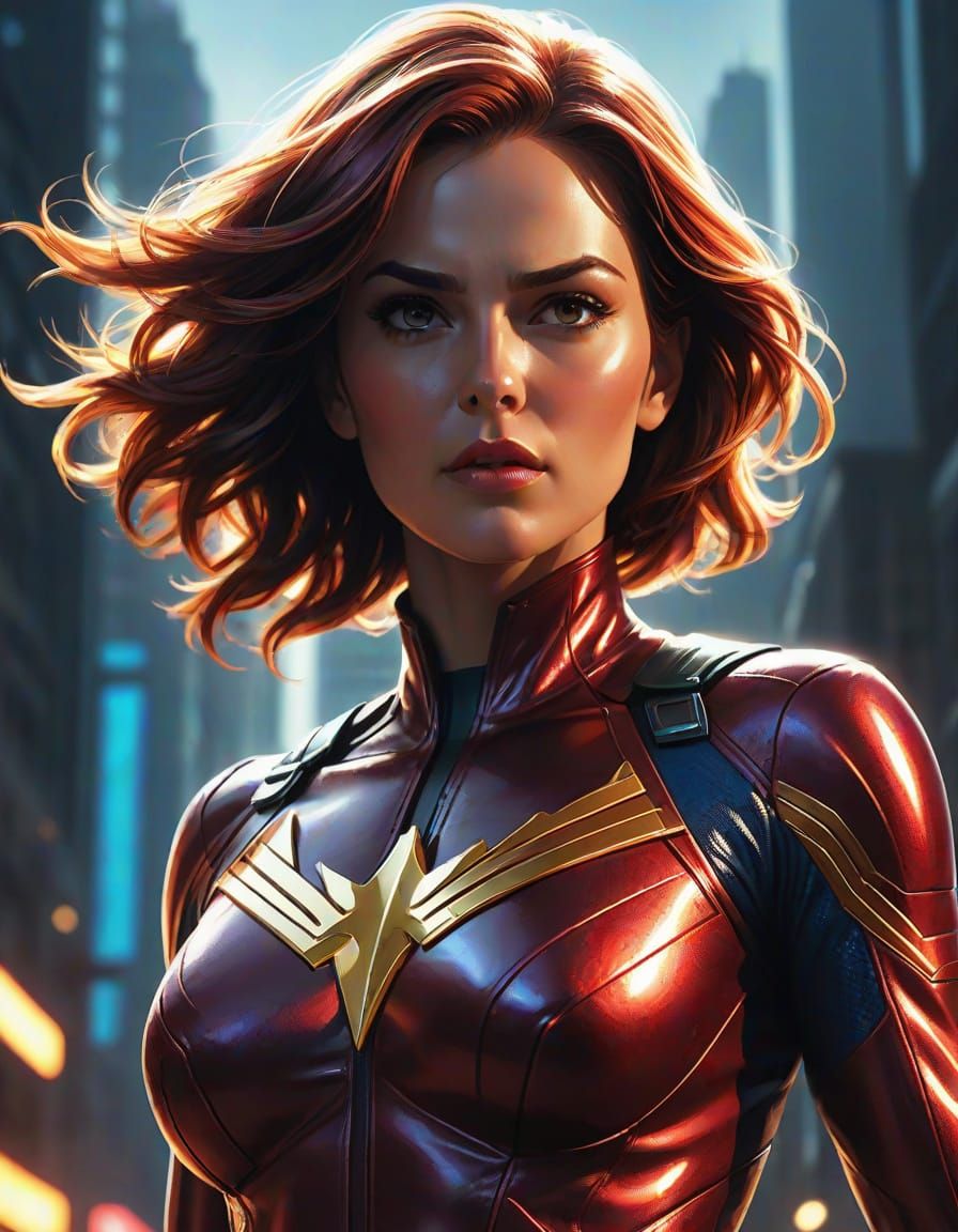 Dynamic Superheroine in Leather Suit: Digital Art