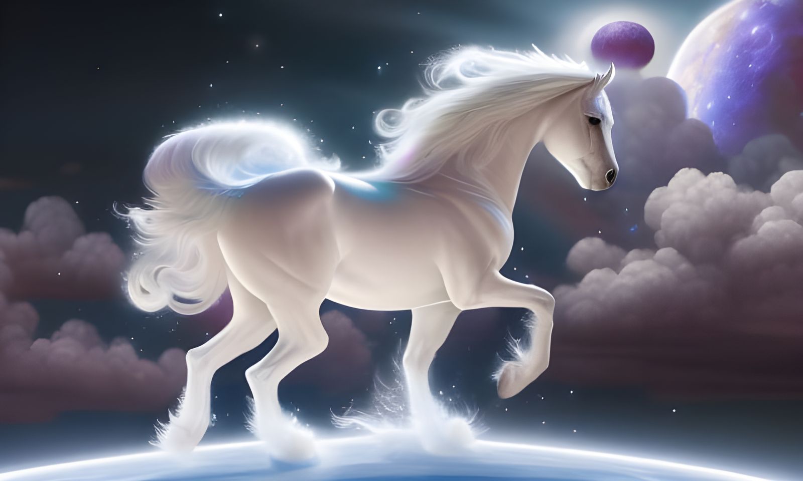 Spectral Horse Running in Galaxy: Digital Art