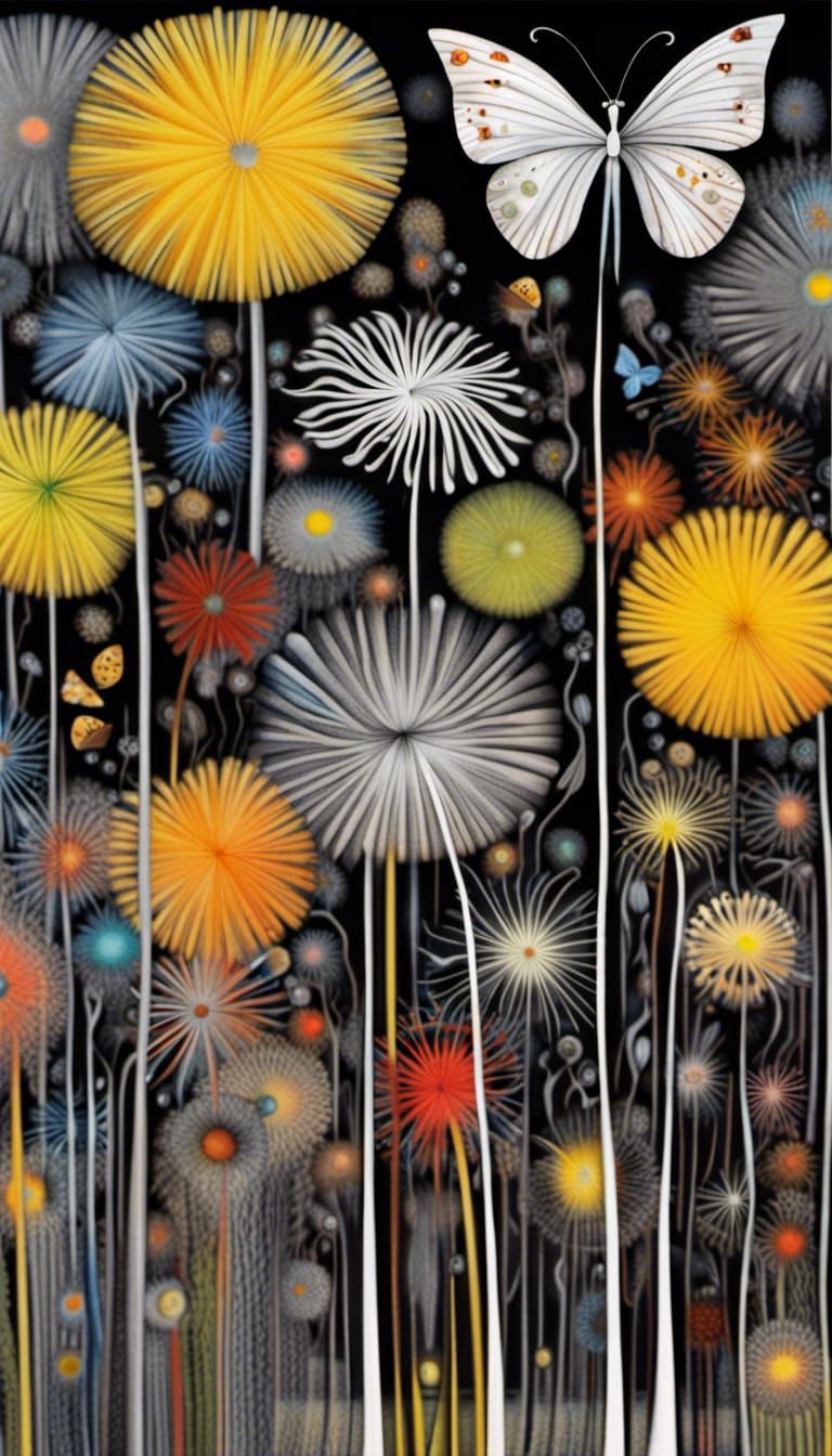 Dandelion Dreamscape with Winged Fairies in Surreal Style