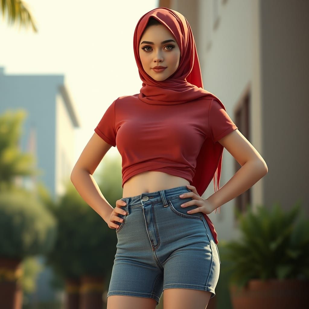 Young Woman in Hijab: Photorealistic Digital Art