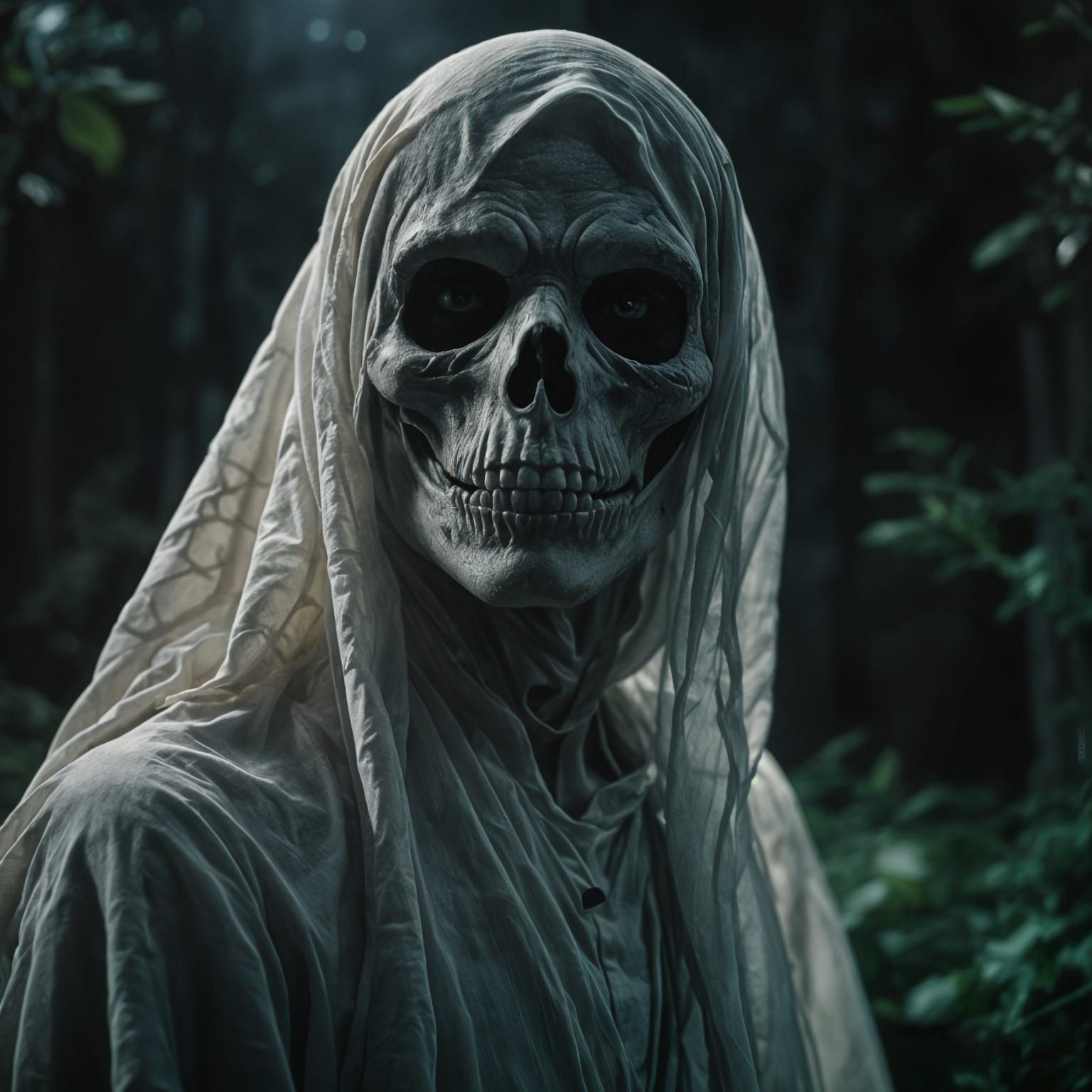 Cinematic Ghost Portrait in Film Noir Style