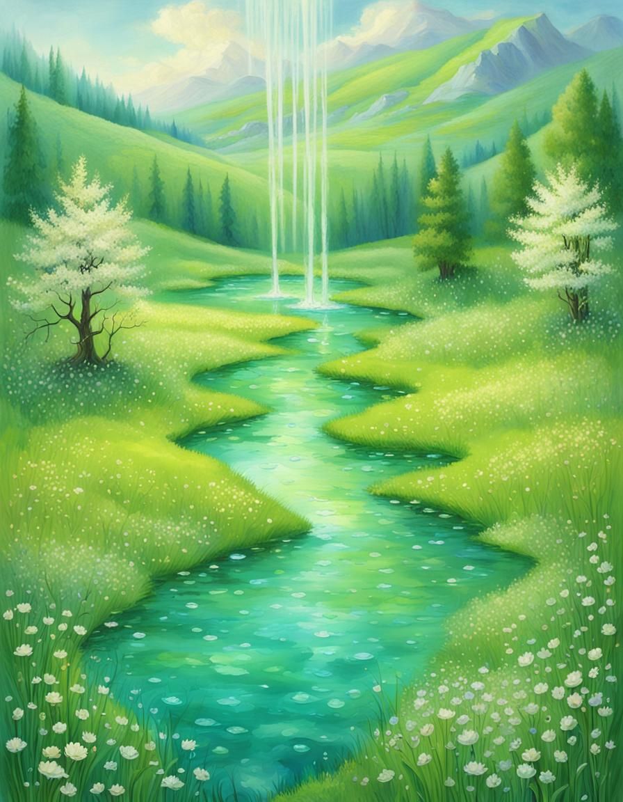 Meadow Tears Form Glistening Pool in Springtime