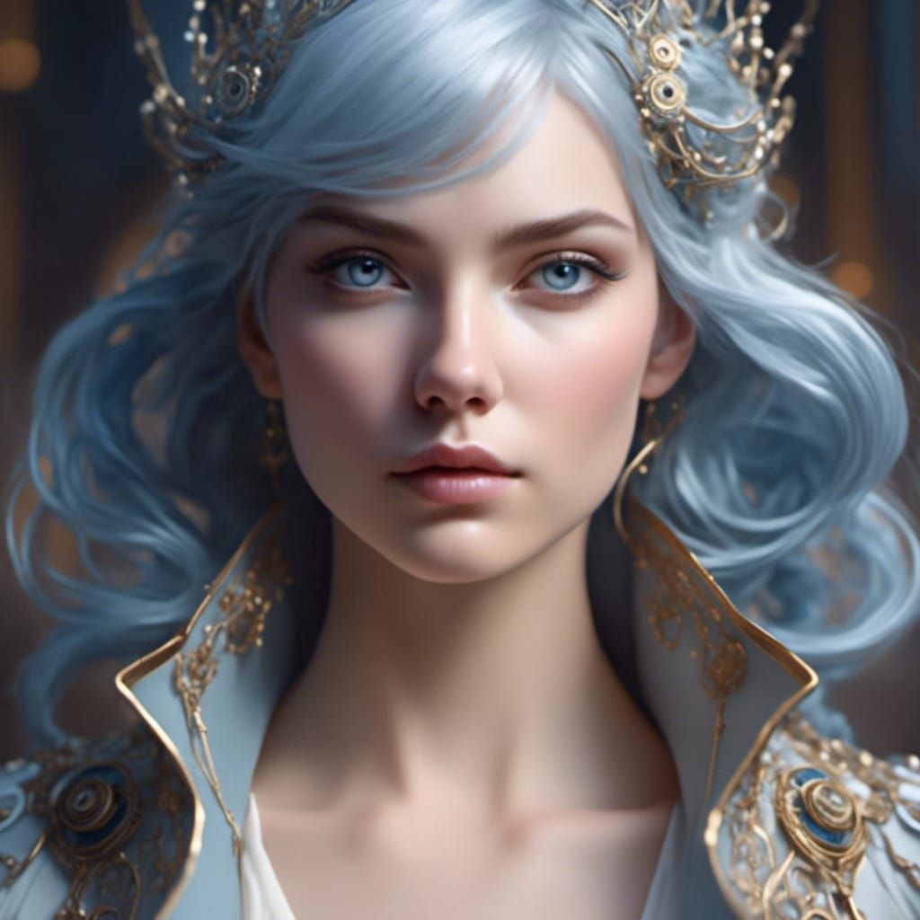 Steampunk Woman in Frosted Universe: Art Nouveau Portrait