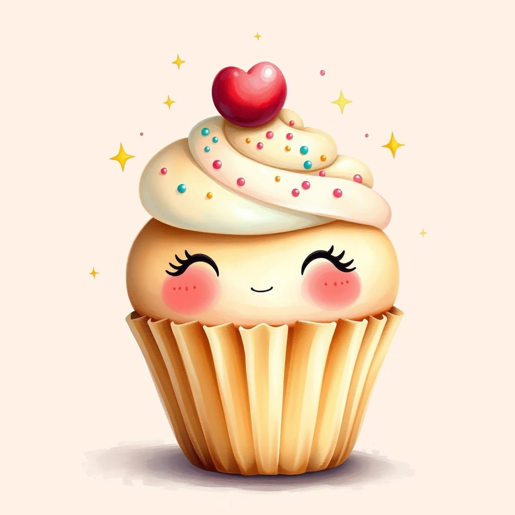 Adorable Sparkly Cupcake with Blushing Face