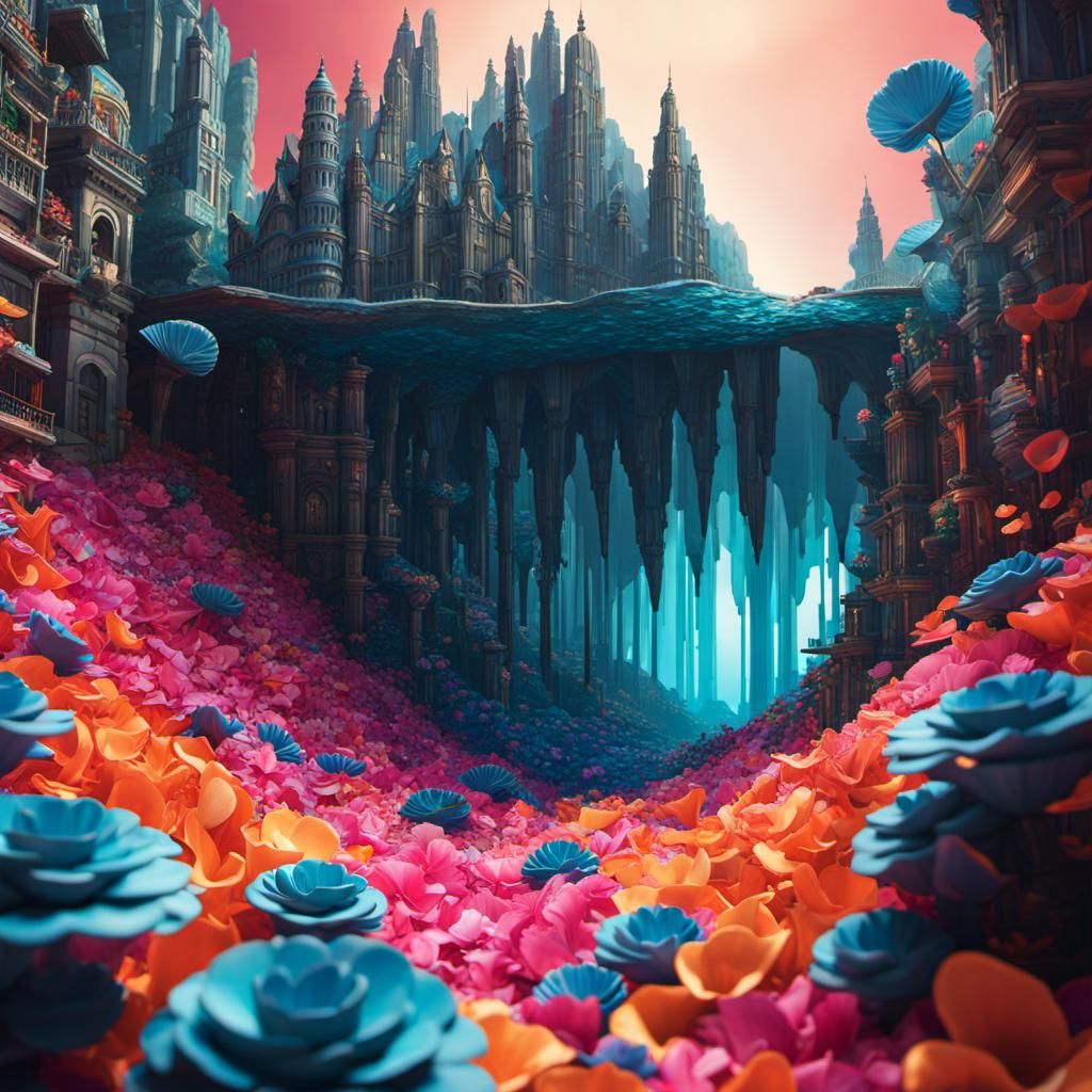 Glitchcore Mariana Trench Cityscape in Flower