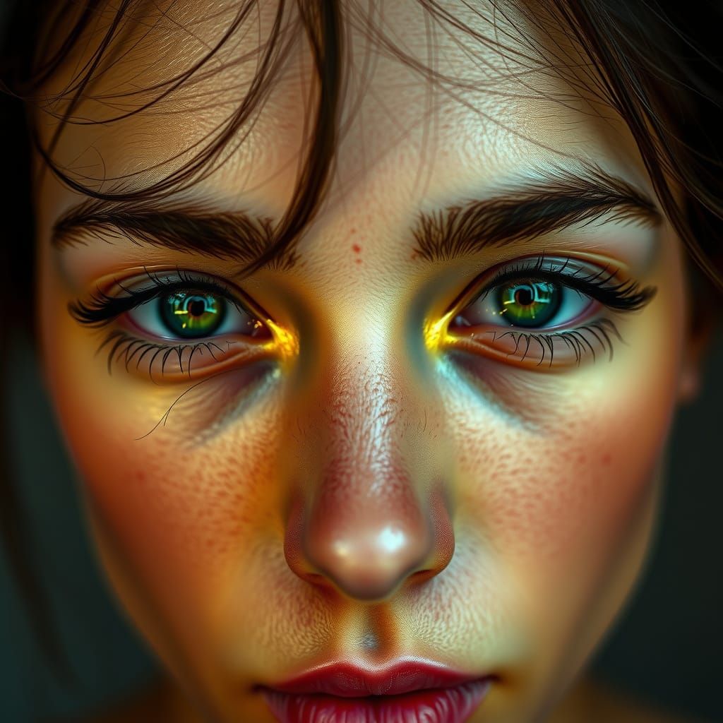 Glowing Emerald Eyes in Intimate Close-Up Portrait