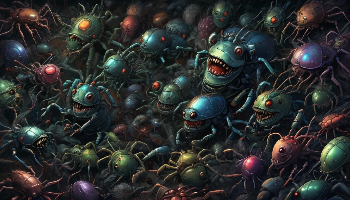 Laughing Collectors of Cosmic Bugs in Dark Fantasy