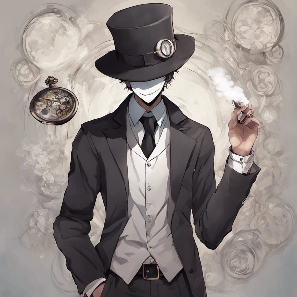 Faceless Man in Fedora: Anime-Style Portrait