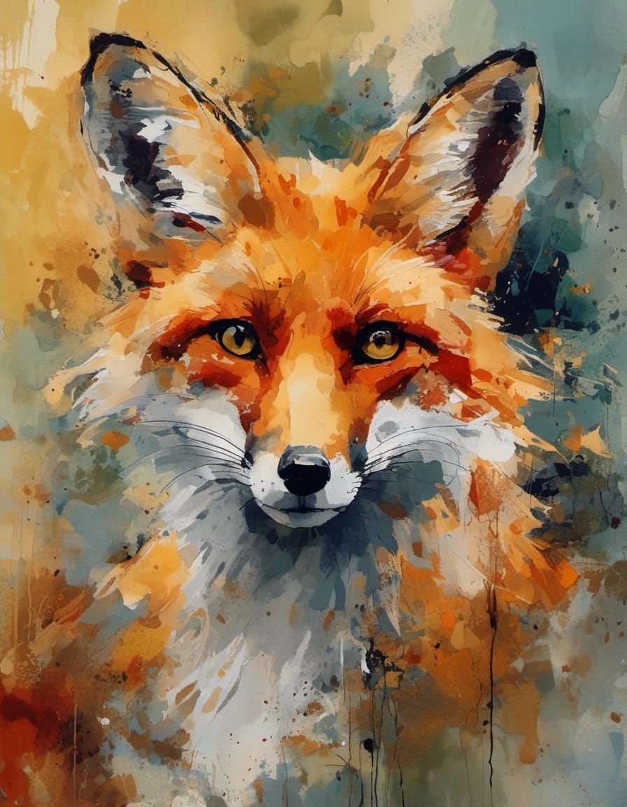 Anthropomorphic Fox Portrait in Gouache Style