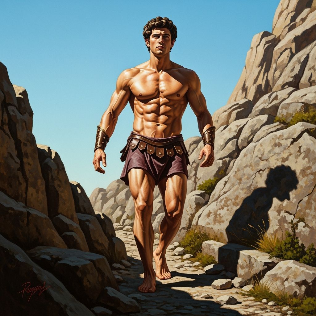 Heroic Theseus Ascends Rugged Mountain Path