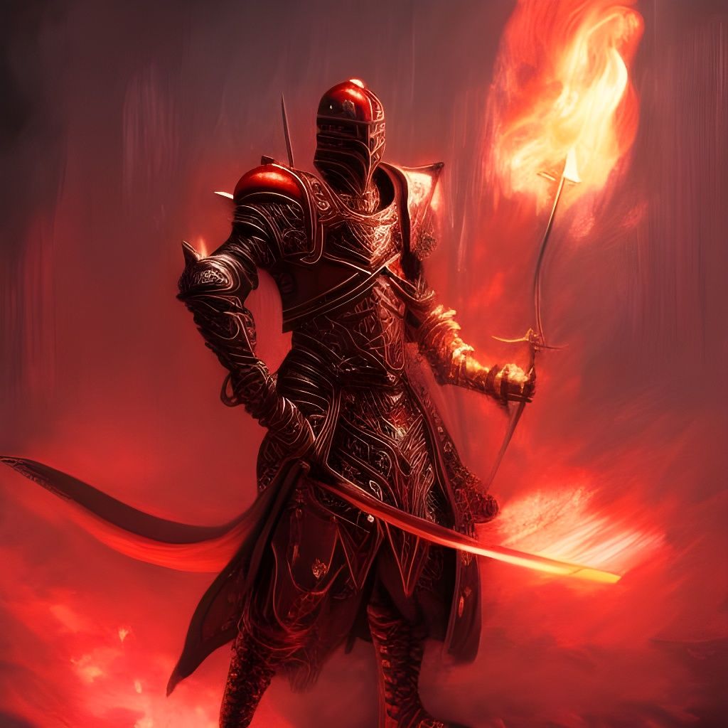 Knight with Fire Sword in Hyperrealistic 3D