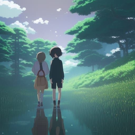 Anime Key Visual: Walking Away in Ghibli Style