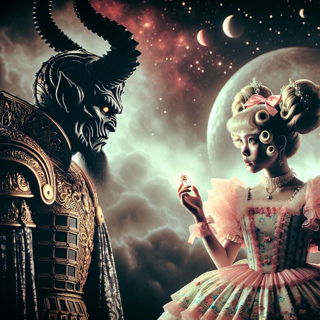 Dark Fantasy Demon King Longingly Gazes at Captive Interstel...