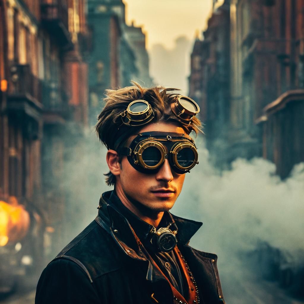 Steampunk Protagonist in Clockwork City: Cinematic Film Stil...