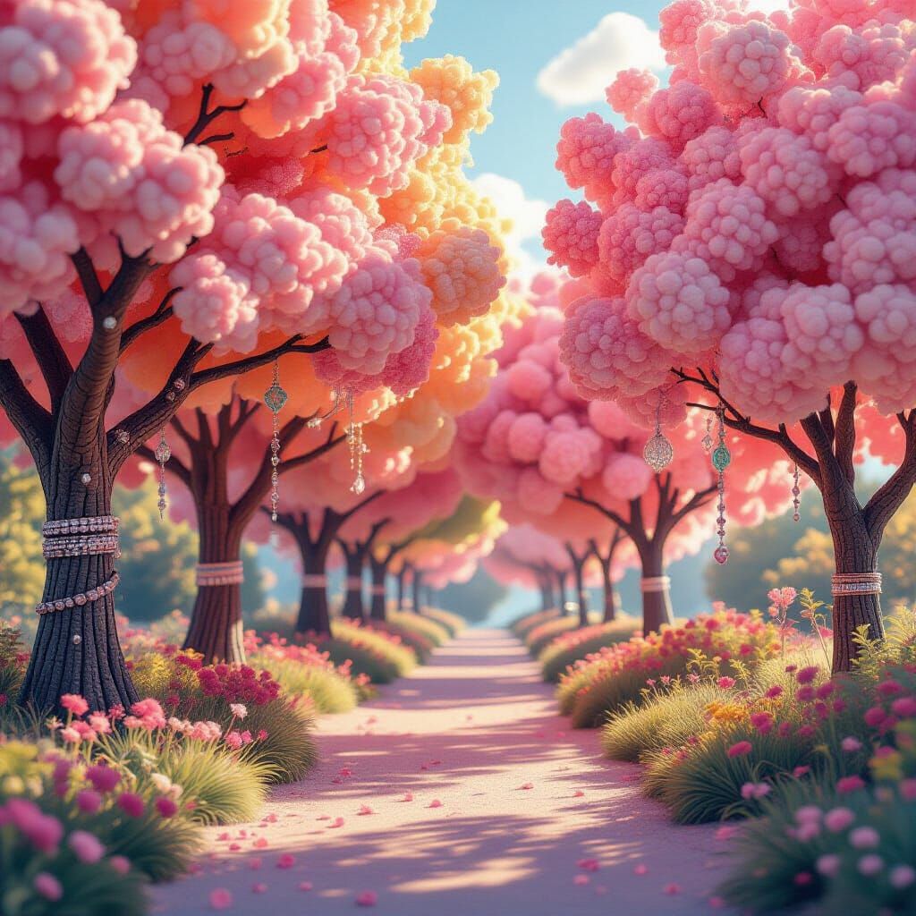 Candy-Colored Pom-Pom Trees in Photorealistic Style