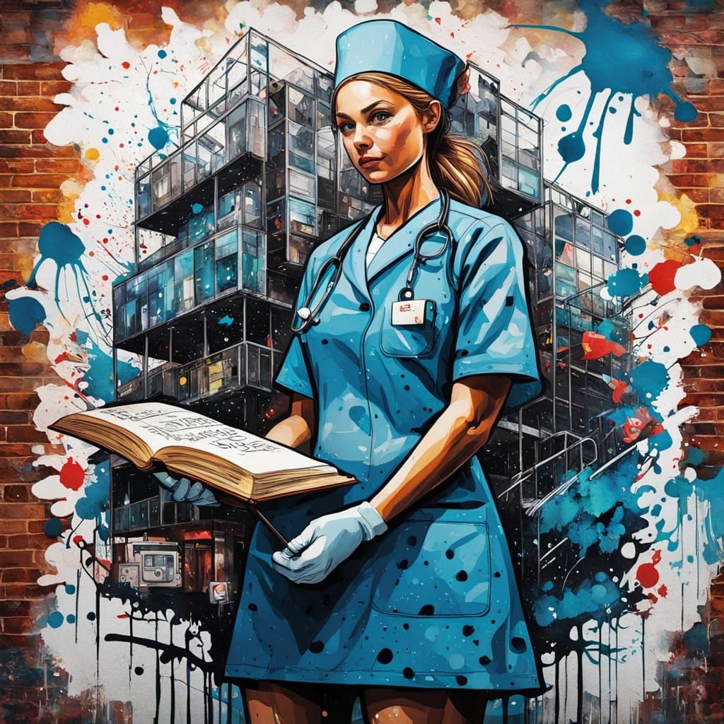 Nurse in Urban Graffiti Art Style