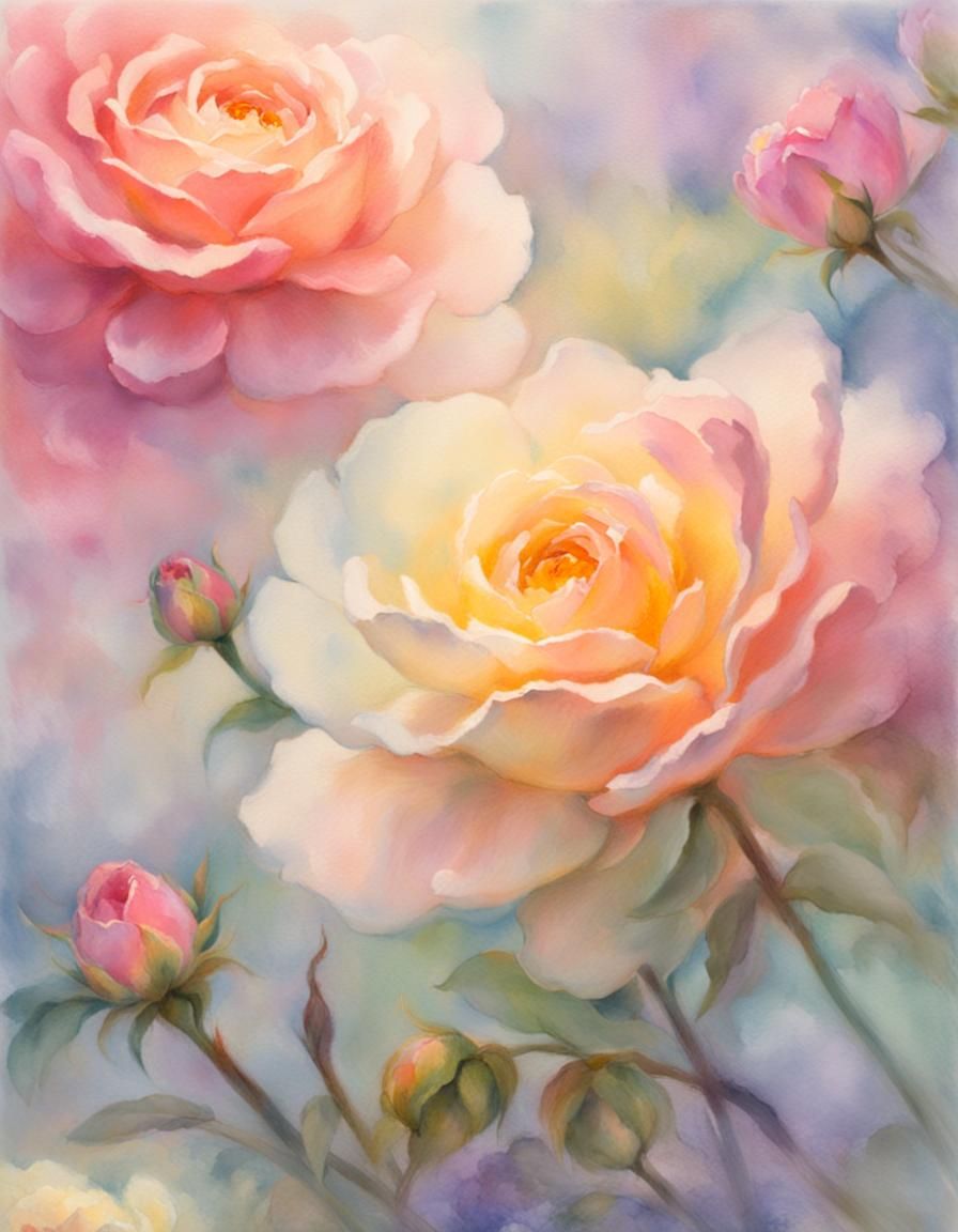 Dreamy Impressionistic Roses in the Mist