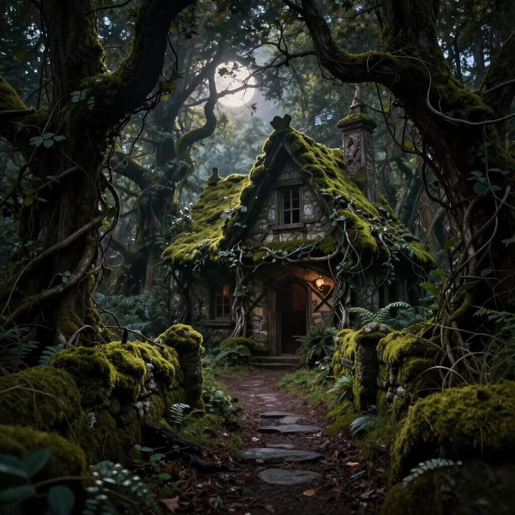 Enchanting Dark Cottage Core Fantasy Scene