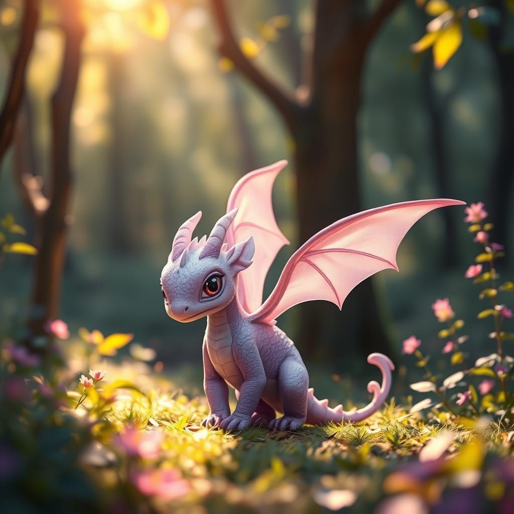 Pastel Fairy Dragon in Ethereal Forest Scene