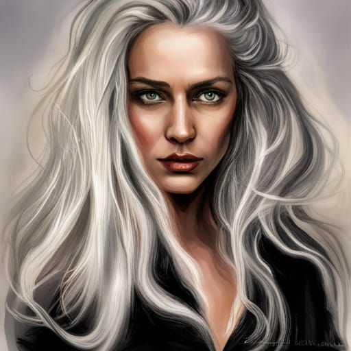 Ethereal Silver-Haired Lady in Watercolor Style