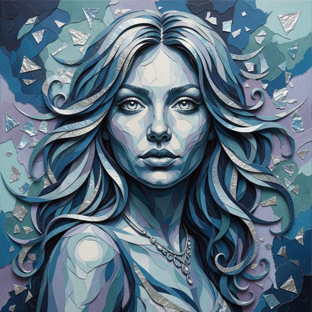 Woman Portrait Collage with Paper and Foil