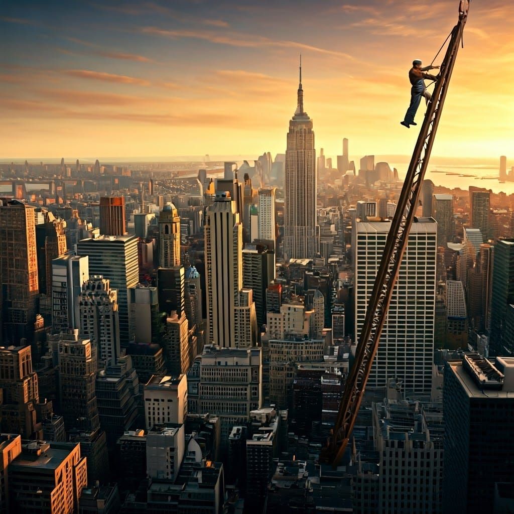 Steelworker Above New York City, Golden Age Illustration