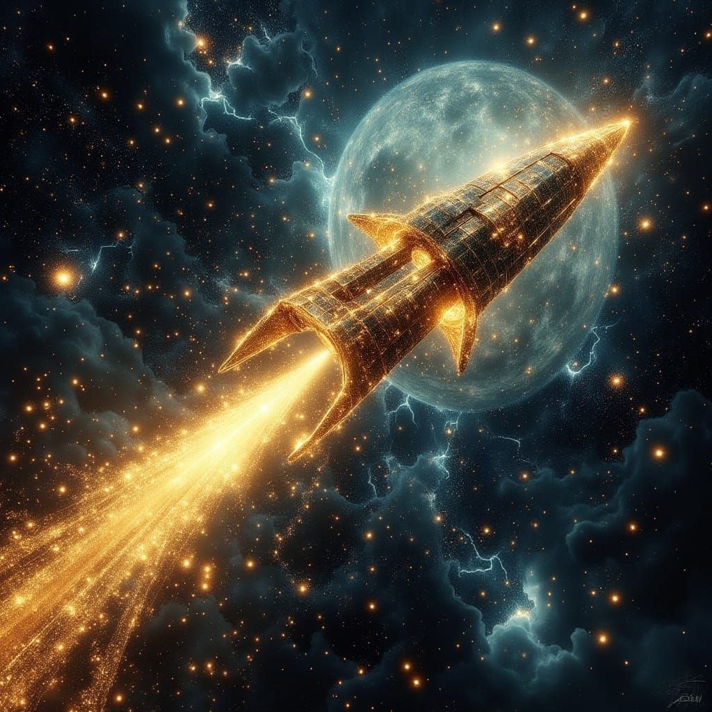 Steampunk Rocket Time Machine in Gold